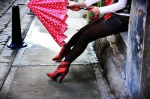 romance and whimsy with stripes polka dots and pom poms - myLusciousLife.com - red and white polka dots umbrella.jpg